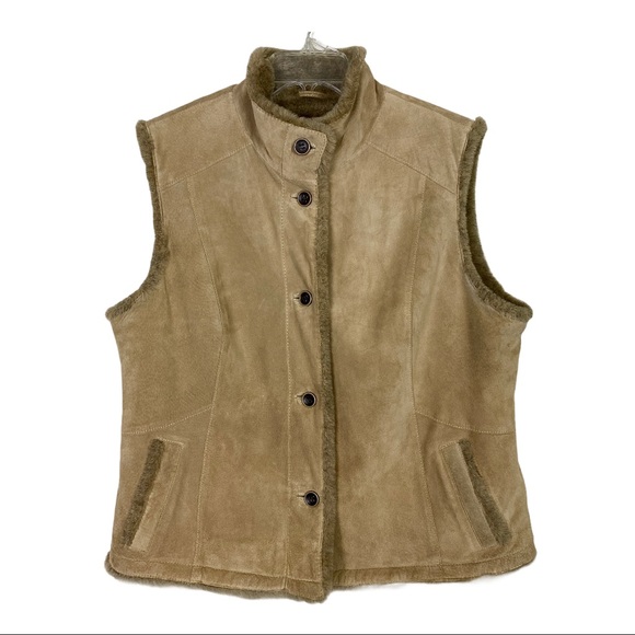 Eddie Bauer Washable Suede Vest Faux Fur Lining XL - Picture 5 of 16